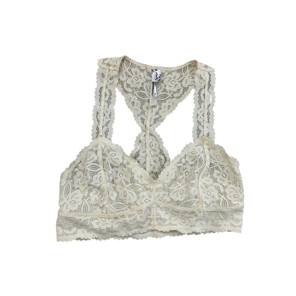 Free People Intimately Adella Bralette Ivory Cream Floral Lace Racerback Small